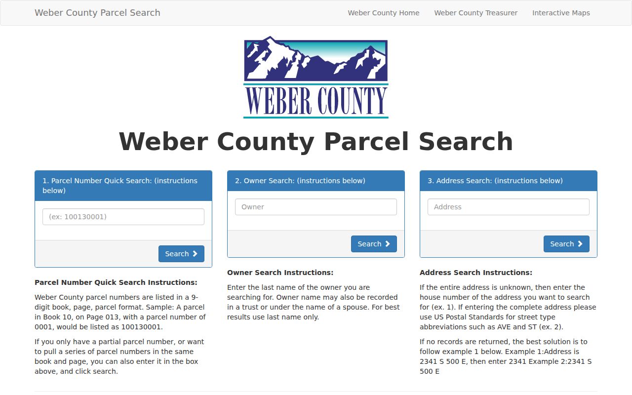 Ogden people search fields in Weber County Parcel Search