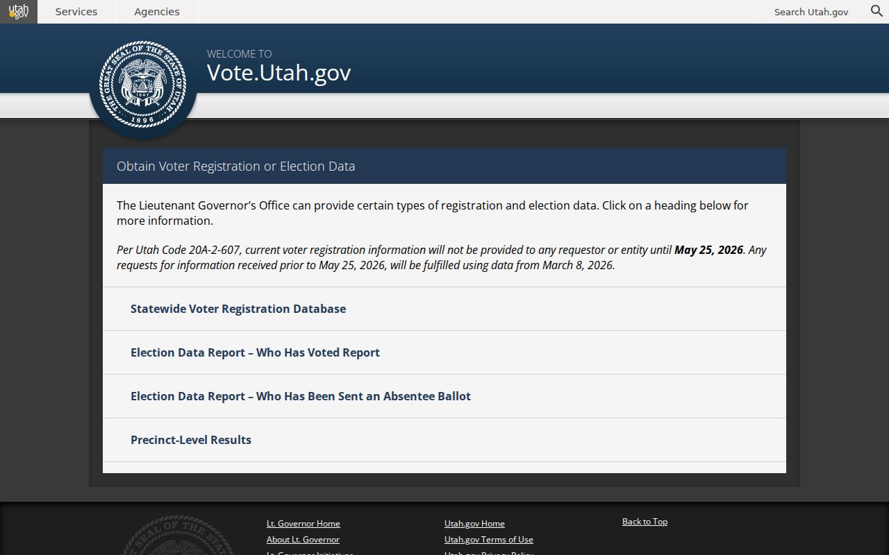 Ogden voter registration data request through the Utah Elections Office